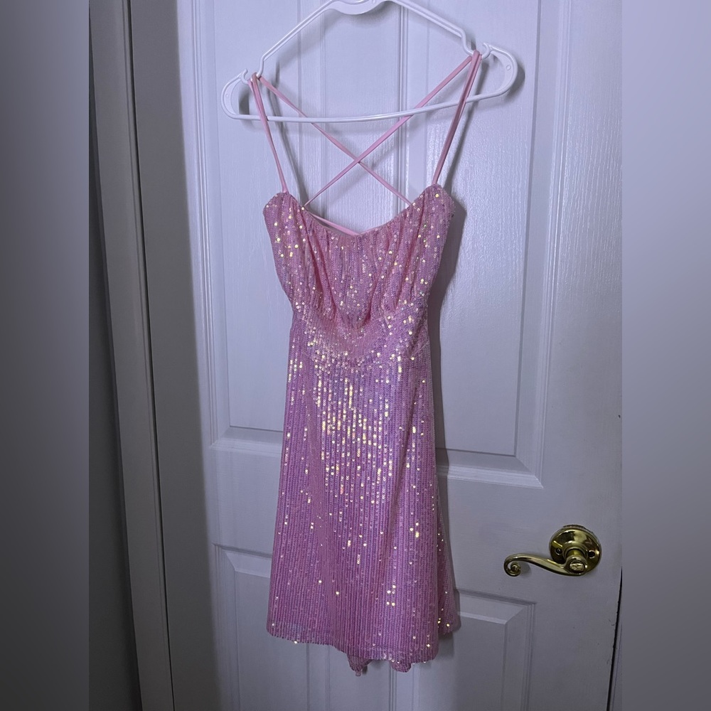 Pink sequence cross cross back dress